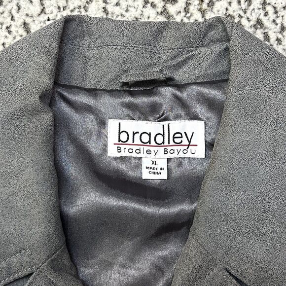 Bradley Bayou Genuine Suede Leather Jacket Womens XL Gray Studded Button Front - Picture 4 of 16
